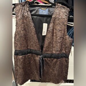 NWT Gryphon Metallic Chocolate Faux Fur Vest